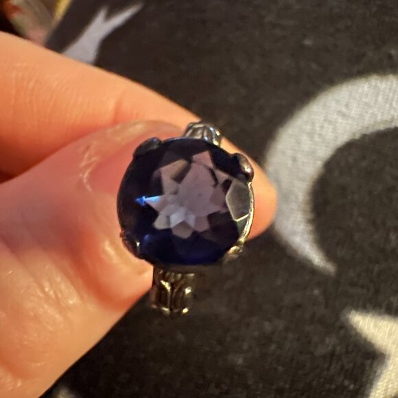 BLUE CZ SILVER COCKTAIL RING SZ 7 - Picture 10 of 12